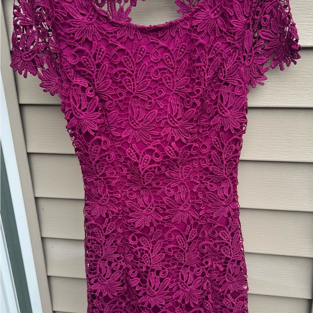 Lulu's Elegant Lace Dress in Rich Magenta